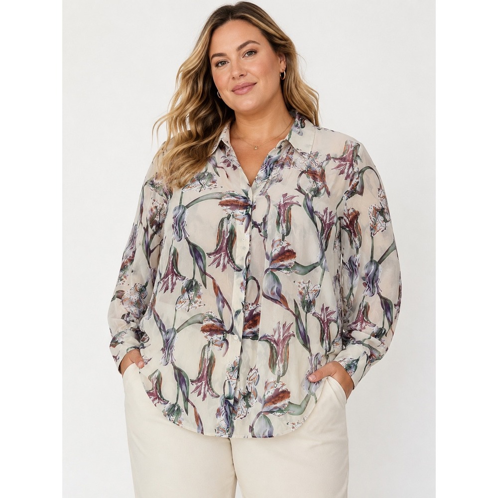 PrettyLittleThing Plus Dusty Pink Floral Oversized Shirt US 16 NWT